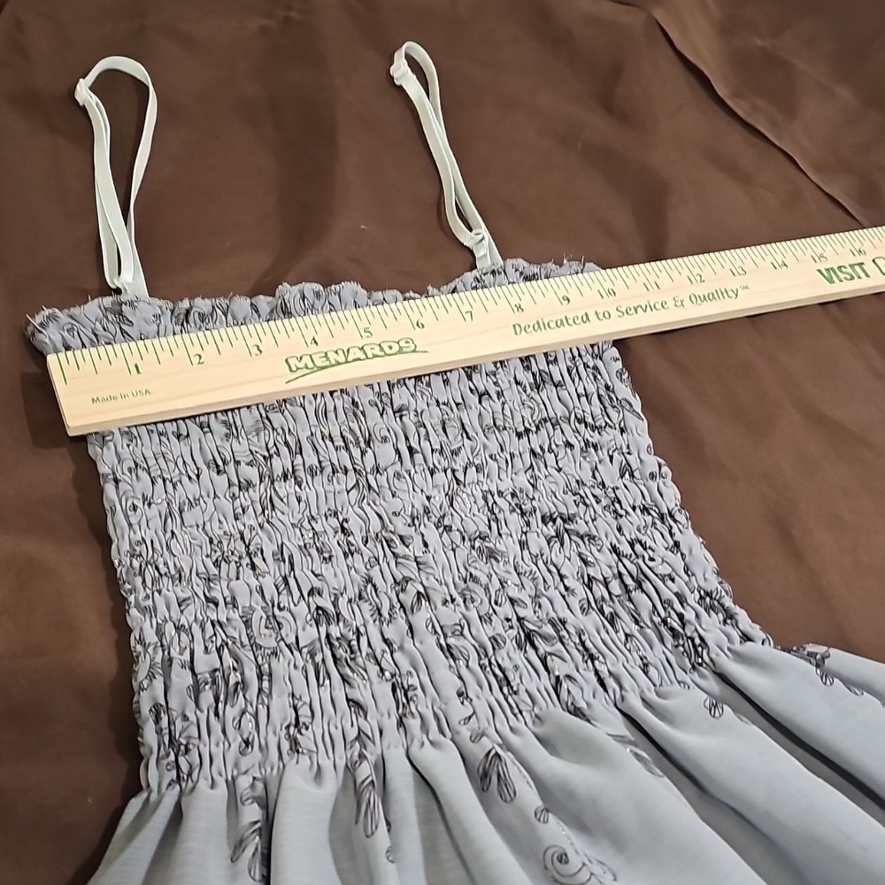 Gray Silver Sheer Overlay Adjustable Spaghetti Strap Maxi Dress No Tags Fits S/M - Picture 6 of 7
